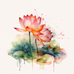 free lotus flowers water color, pastel ,white background , generat ai