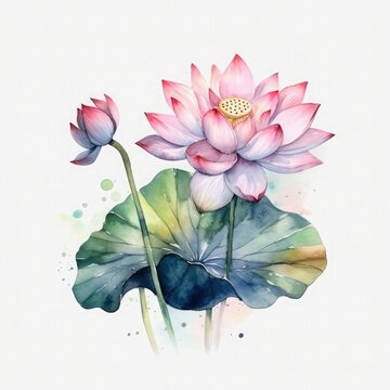 free lotus flowers water color, pastel ,white background , generat ai