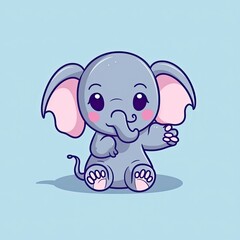 Cute elephant sitting and waving hand cartoon vector icon illustration, generat ai