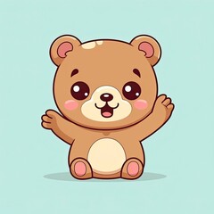 Cute teddy bear waving hand cartoon icon illustration, generat ai