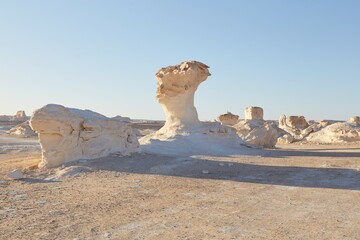 Fototapeta na wymiar The Otherworldly White Desert Near Egypt's Bahariya Oasis