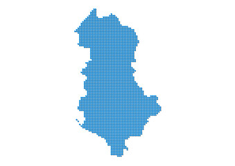 An abstract representation of Albania, vector Albania map made using a mosaic of blue dots with shadows. Illlustration suitable for digital editing and large size prints. 