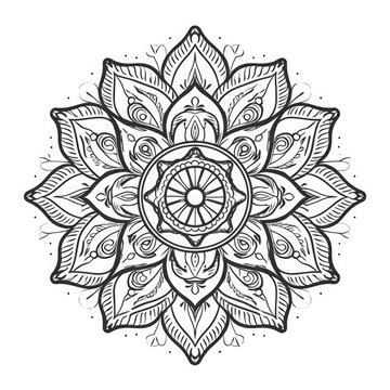 Black and white simple mandala flower for coloring book vintage decorative elements