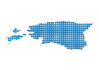 An abstract representation of Estonia, vector Estonia map made using a mosaic of blue dots with shadows. Illlustration suitable for digital editing and large size prints. 
