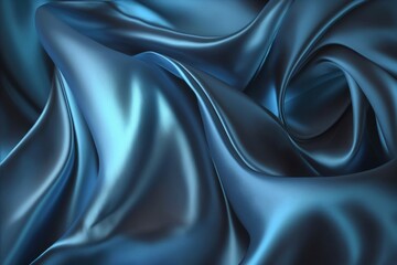 Fototapeta premium Dark blue silk fabric background, view from above. Smooth elegant blue silk or satin luxury cloth texture can use as abstract background with copy space, close-up, Generative AI