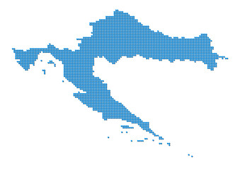 Fototapeta na wymiar An abstract representation of Croatia, vector Croatia map made using a mosaic of blue dots with shadows. Illlustration suitable for digital editing and large size prints. 