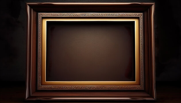 Mahogany picture frame. Picture frame dark red black brown. AI Generated.