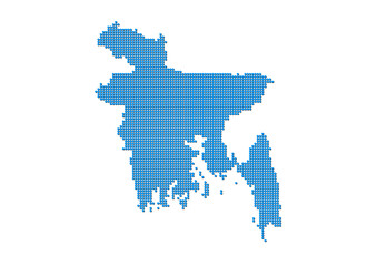 An abstract representation of Bangladesh, vector Bangladesh map made using a mosaic of blue dots with shadows. Illlustration suitable for digital editing and large size prints. 