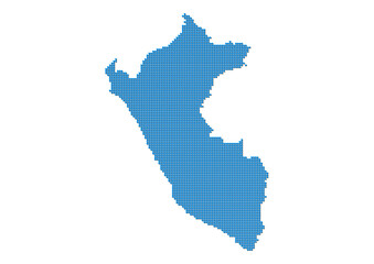 An abstract representation of Peru, vector Peru map made using a mosaic of blue dots with shadows. Illlustration suitable for digital editing and large size prints. 
