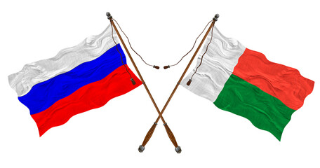 National flag of Madagascar  and Russia. Background for designers