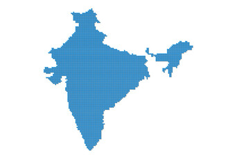 Naklejka premium An abstract representation of India, vector India map made using a mosaic of blue dots with shadows. Illlustration suitable for digital editing and large size prints. 