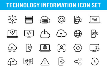 Illustration Vector Graphic of Technolgy Information Icon Set. Information technology signs for web and mobile app. IT network system, communication, computer, chip, web design, software, data, ai.