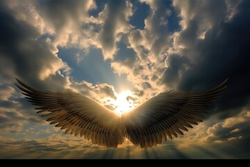 Fototapeta na wymiar Angels Wings Against The Clouds. Generative AI