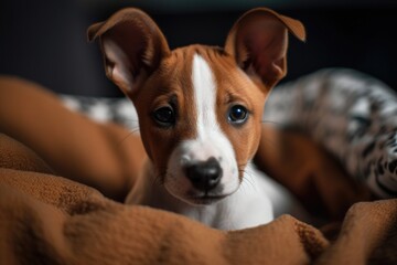 Basenji Puppy In Bed. Generative AI