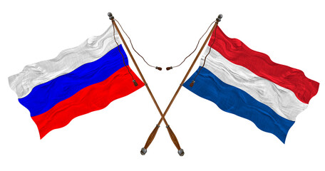 National flag of Netherlands  and Russia. Background for designers