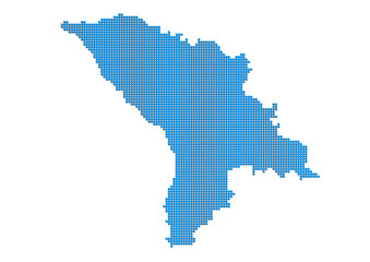 Fototapeta na wymiar An abstract representation of Moldova, vector Moldova map made using a mosaic of blue dots with shadows. Illlustration suitable for digital editing and large size prints. 