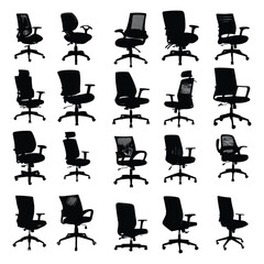 Fototapeta na wymiar Twenty Office chairs set silhouettes vector Design.