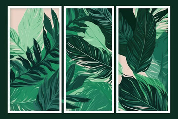 Green Square Frame With Painting Of Lush Leaves, Minimalist Sets. Generative AI