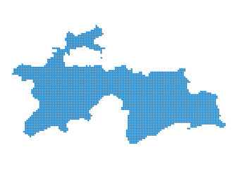 An abstract representation of Tajikistan, vector Tajikistan map made using a mosaic of blue dots with shadows. Illlustration suitable for digital editing and large size prints. 