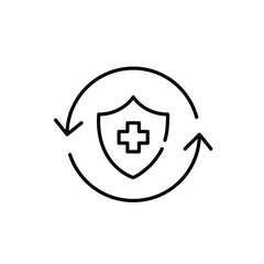 Healthcare plan auto renewal. Medical insurance shield and cross icon. Pixel perfect, editable stroke