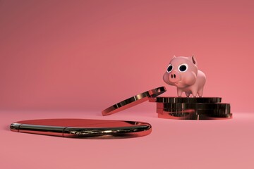 3D pink background image about investment savings pig piggy bank