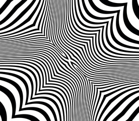 Line art optical .Wave design black and white. Digital image with a psychedelic stripes. Argent base for website, print, basis for banners, wallpapers, business cards, brochure, banner