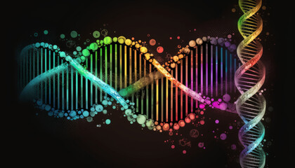 Helix, model of human DNA on futuristic digital illustration background, Generative AI
