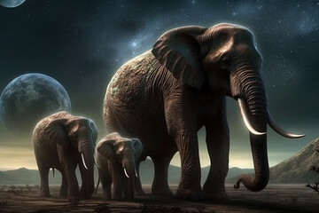 Fototapeta na wymiar Elephants Majestic Giants in the Alien World