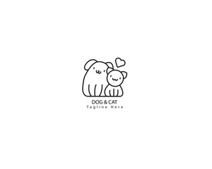 Dog and cat logo design template vector, line of pet logo design suitable for pet shop, store, cafe, business, hotel, veterinary clinic, Domestic animals vector illustration logotype, sign or symbol