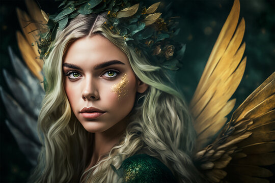 Green Fairy made with Generative AI
A digital painting of a pretty green and gold fairy.