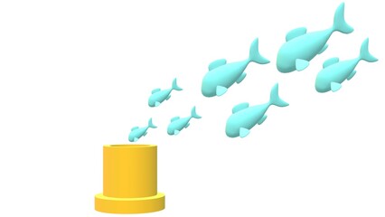 A picture of a school of fish swimming down a pipe to escape something.