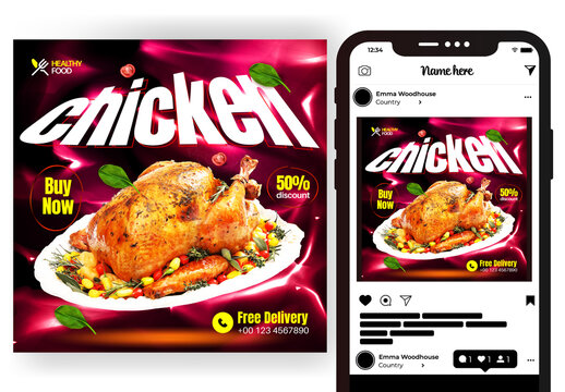 Chicken Social Media Post Flyer Design Layout
