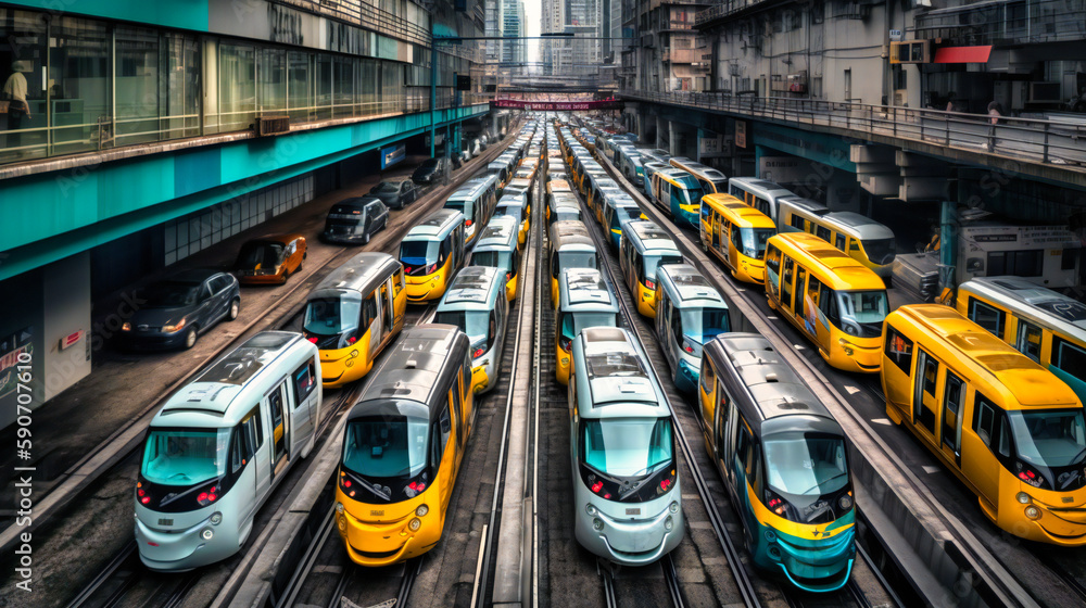 Poster a fascinating image of driverless vehicles in action, illustrating the transformative impact of tech