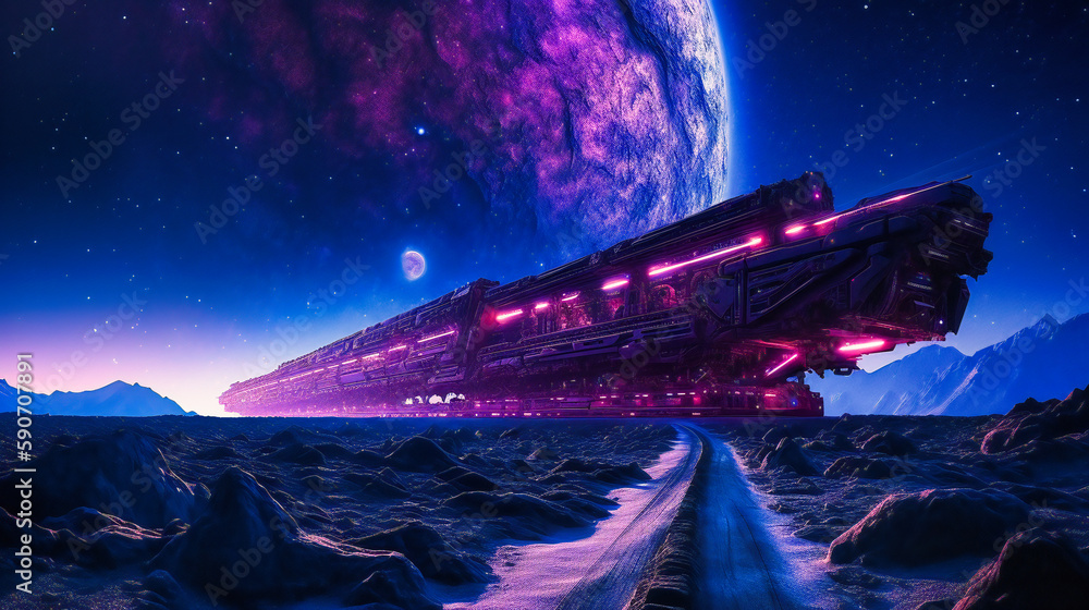 Poster an enchanting image of a futuristic spacecraft embarking on an interstellar journey, symbolizing hum