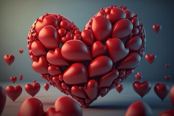 Red Heart Balloons 3D Render, Generative AI