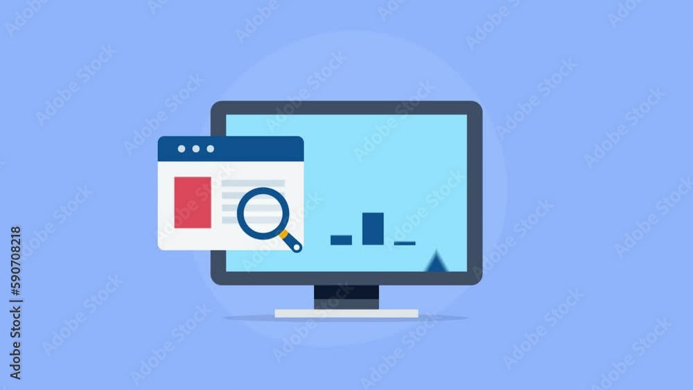 Poster website data analytics on computer screen, financial and business report, web traffic and visitors g