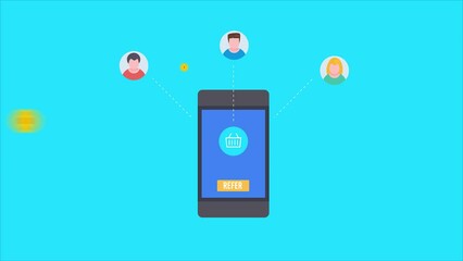 Person sharing product information with other people from mobile, refer and earn concept, affiliate marketing strategy. Video animation concept.
 