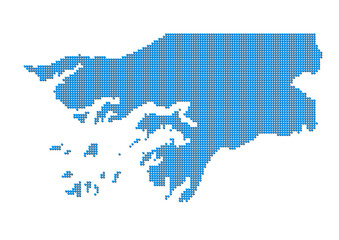 An abstract representation of Guinea-Bissau, vector Guinea-Bissau map made using a mosaic of blue dots with shadows. Illlustration suitable for digital editing and large size prints. 