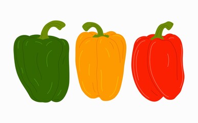 Three colors sweet bell peppers fresh paprika vegetables