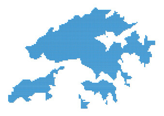 Fototapeta na wymiar An abstract representation of Hong Kong, vector Hong Kong map made using a mosaic of blue dots with shadows. Illlustration suitable for digital editing and large size prints. 