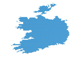 An abstract representation of Ireland, vector Ireland map made using a mosaic of blue dots with shadows. Illlustration suitable for digital editing and large size prints. 