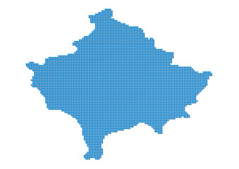 Fototapeta na wymiar An abstract representation of Kosovo, vector Kosovo map made using a mosaic of blue dots with shadows. Illlustration suitable for digital editing and large size prints. 