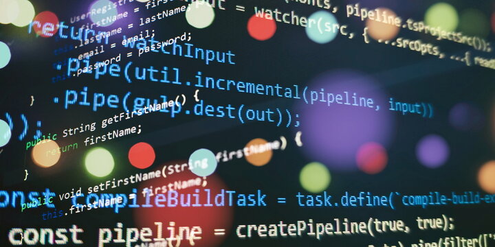 Closeup developing programming and coding technologies. Developer working on web sites codes in office.