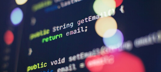 Computer script. Programming code abstract screen of software developer.