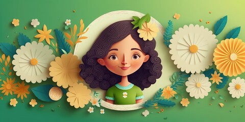 childrens day - A cute Kid with papercut colorful flower background, beautiful floral background with kid, children's day