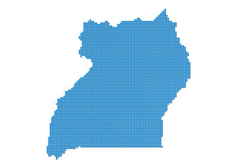An abstract representation of Uganda, vector Uganda map made using a mosaic of blue dots with shadows. Illlustration suitable for digital editing and large size prints. 