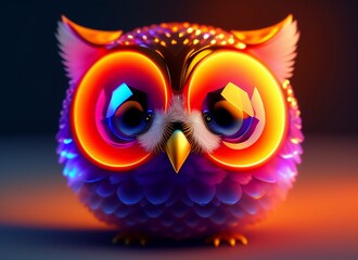 A realistic cute adorable baby owl made of crystal ball with low poly eye's surrounded by glowing aura concept art with vivid beautiful colors  generative ai