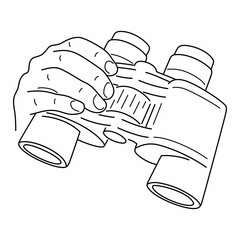 Hand holding binoculars telescopic equipment