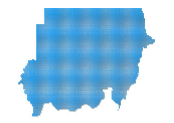 An abstract representation of Sudan, vector Sudan map made using a mosaic of blue dots with shadows. Illlustration suitable for digital editing and large size prints. 