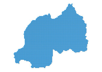 Fototapeta na wymiar An abstract representation of Rwanda, vector Rwanda map made using a mosaic of blue dots with shadows. Illlustration suitable for digital editing and large size prints. 